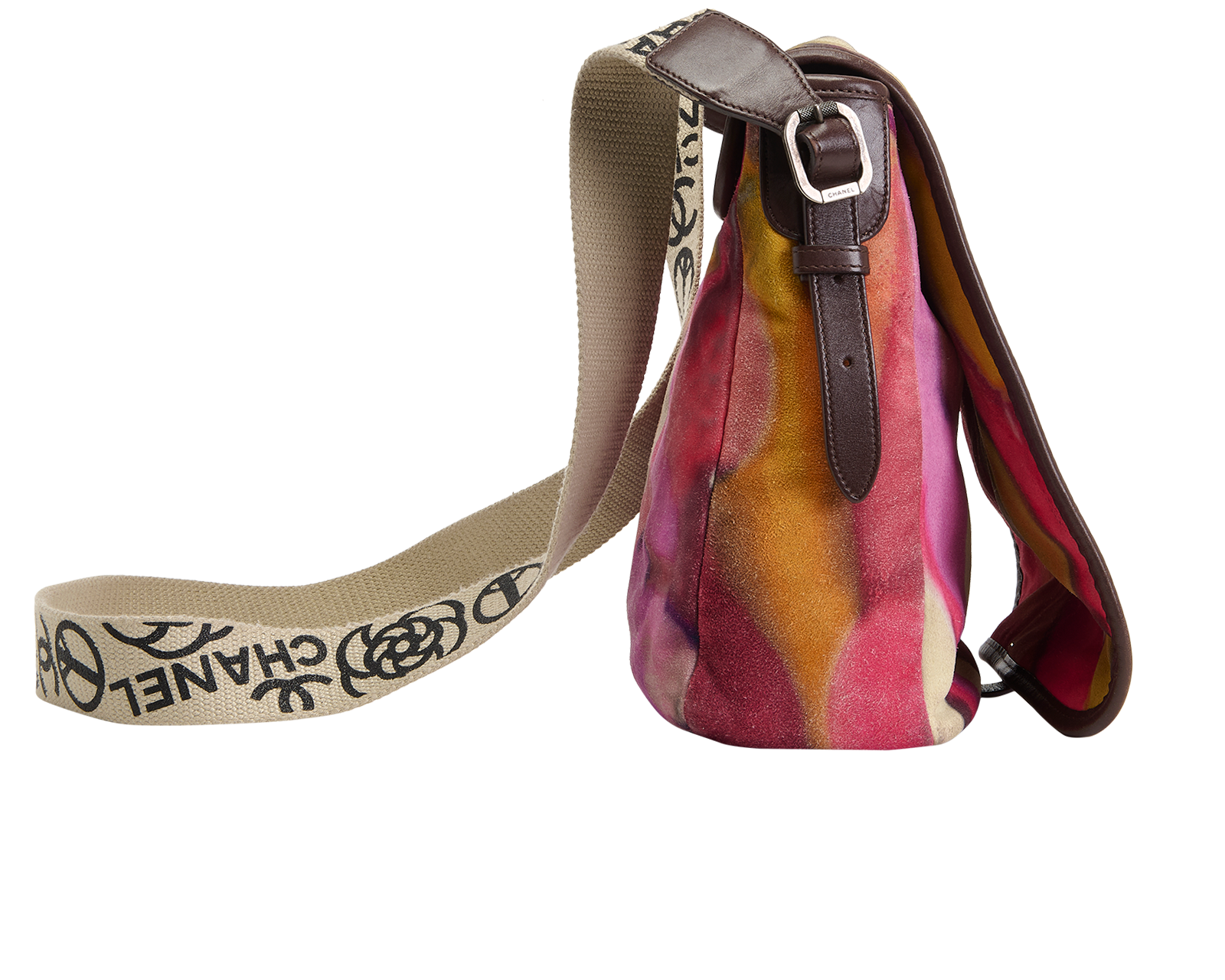 Flower Power Messenger, &pound;2,500, Handbags, Pink/Yellow, Suede, Side view